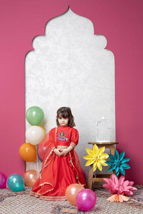 MAA LAKSHMI MOTIF RED LEHENGA SET